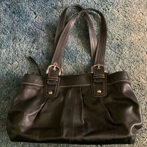 COACH AUTH 13733 Soft Black Leather Tote Handbag